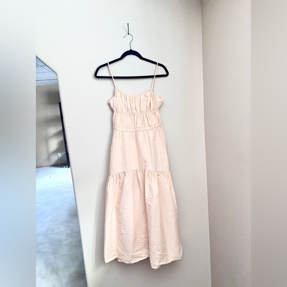 VINCE. | tie back ruched tiered cami midi dress | size small - Picture 4 of 5